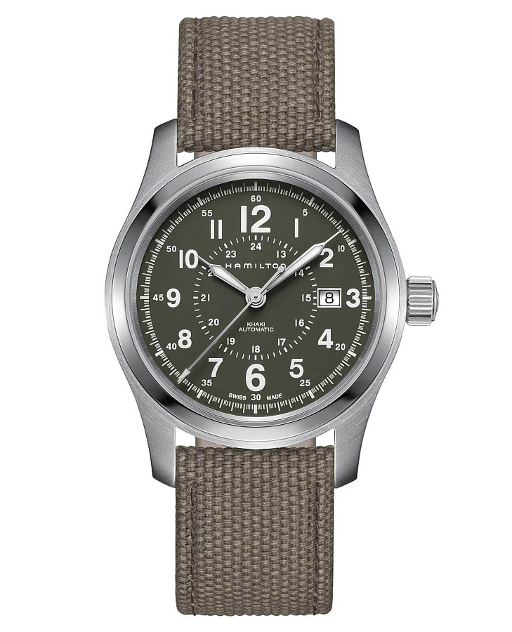 Часы Hamilton Khaki Field Auto H70605963 — мужские, зеленый