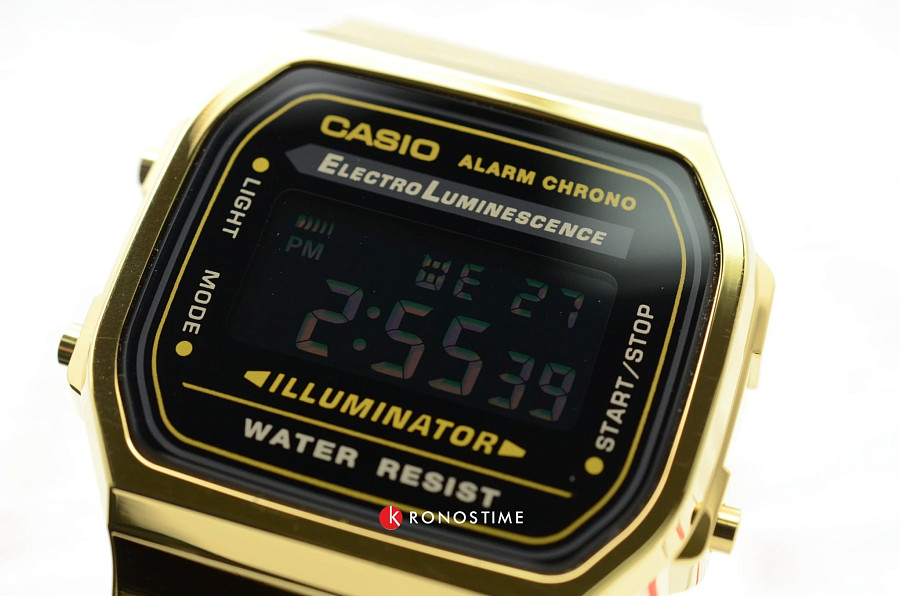 Часы Casio Collection A-168WEGB-1B — мужские, сталь с ip покрытием