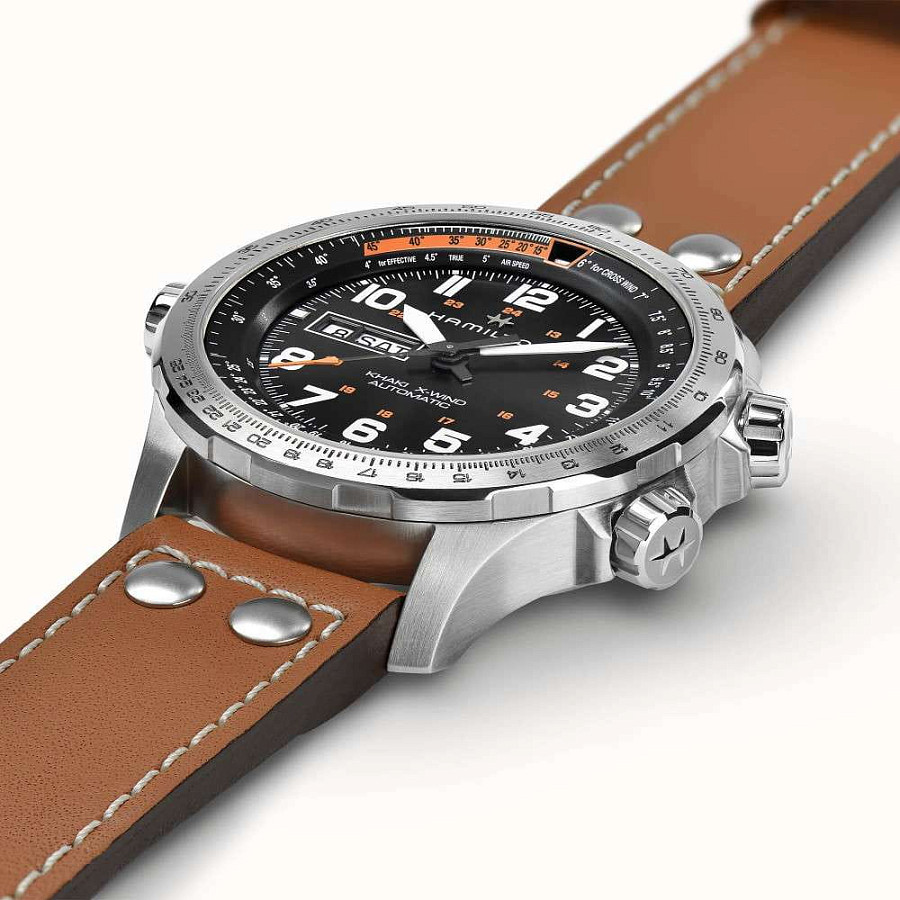Часы Hamilton Khaki Aviation X-Wind Day Date Auto Chrono H77755533 — мужские, кожаный