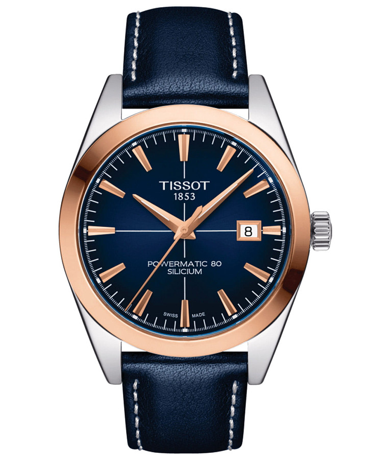 Часы Tissot Gentleman Powermatic 80 Silicium 18K Gold T927.407.46.041.00 — мужские, синий