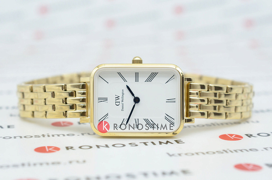 Часы Daniel Wellington Quadro Roman Numerals 5-Link Gold DW00100688 — кварцевые, металл сталь