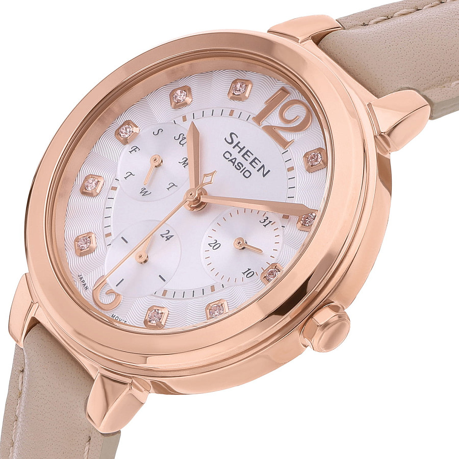 Часы Casio Sheen SHE-3048PGL-7BUER — женские, кожаный