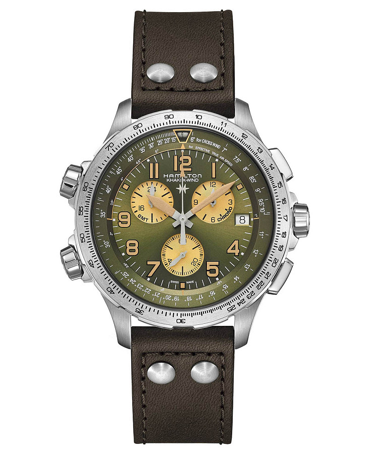 Часы Hamilton Khaki X-Wind GMT Chrono Quartz H77932560 — мужские, зеленый