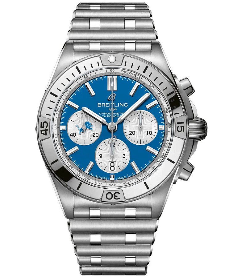 Часы Breitling Chronomat B01 42 NFL Detroit Lions Edition AB01342B1CCA1 — мужские, голубой