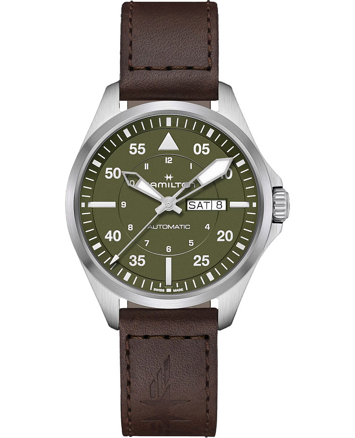 Часы Hamilton Khaki Aviation Pilot Day Date Auto H64635560 — мужские, зеленый