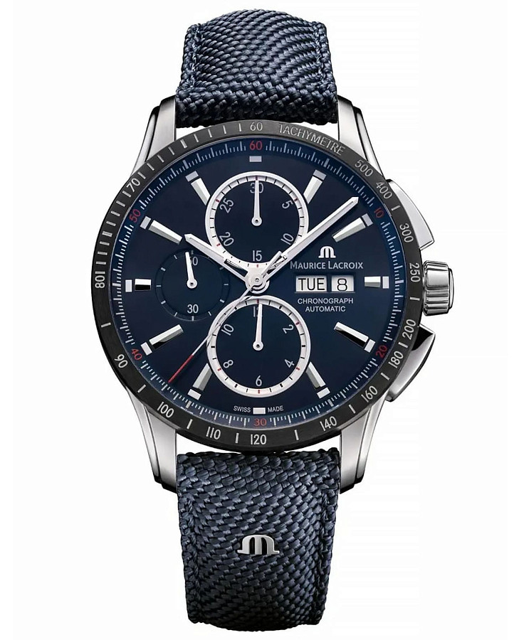 Часы Maurice Lacroix Pontos Chronograph 43mm PT6038-SSL24-430-4 — мужские, синий