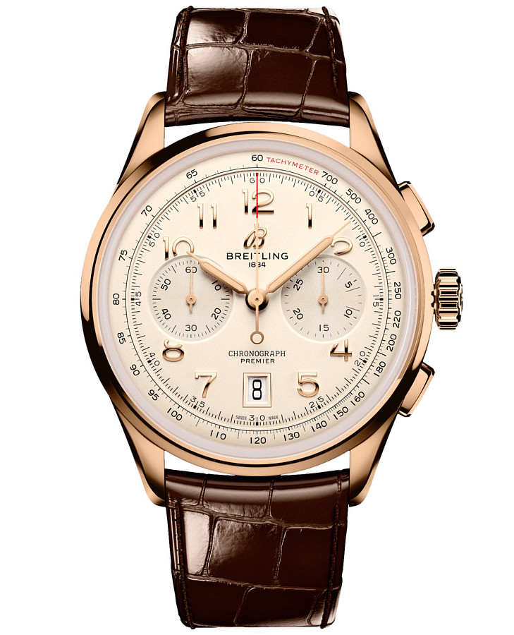 Часы Breitling Premier B01 Chronograph 42 RB0145371G1P1 — мужские, шампань