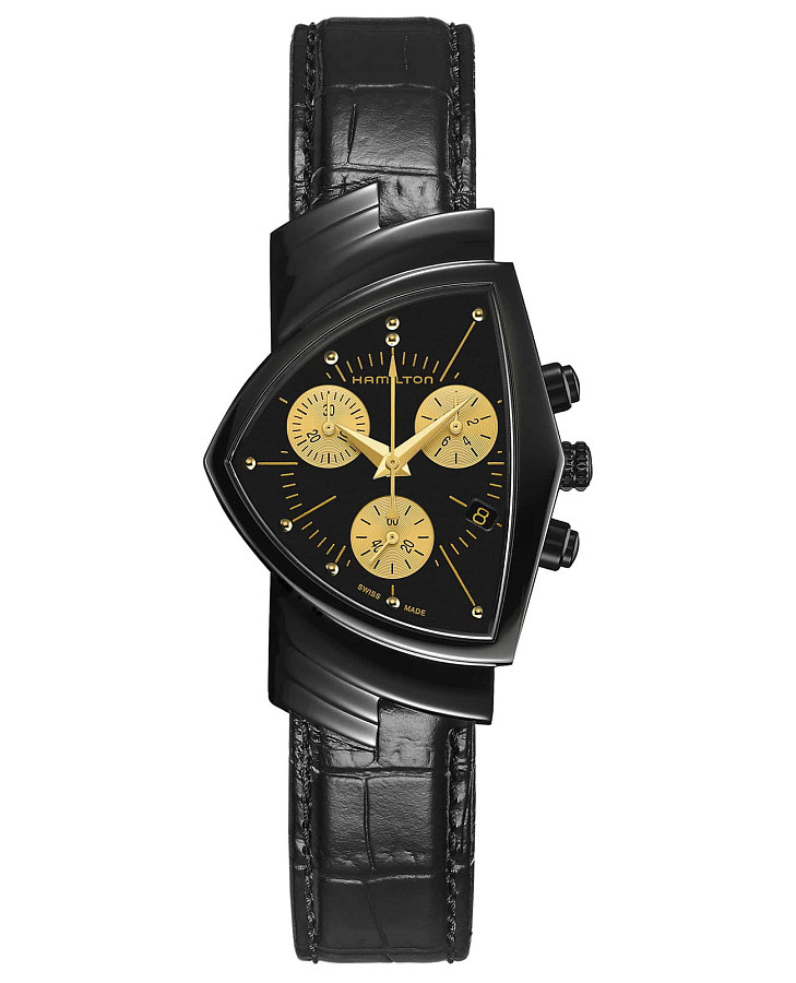 Часы Hamilton Ventura L Chrono Quartz H24402730 — мужские, черный