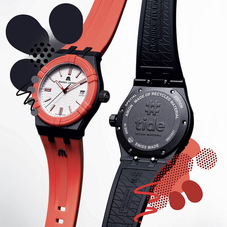 Часы Maurice Lacroix Aikon #Tide Black, Red and White AI2008-04010-400-J — мужские, каучук