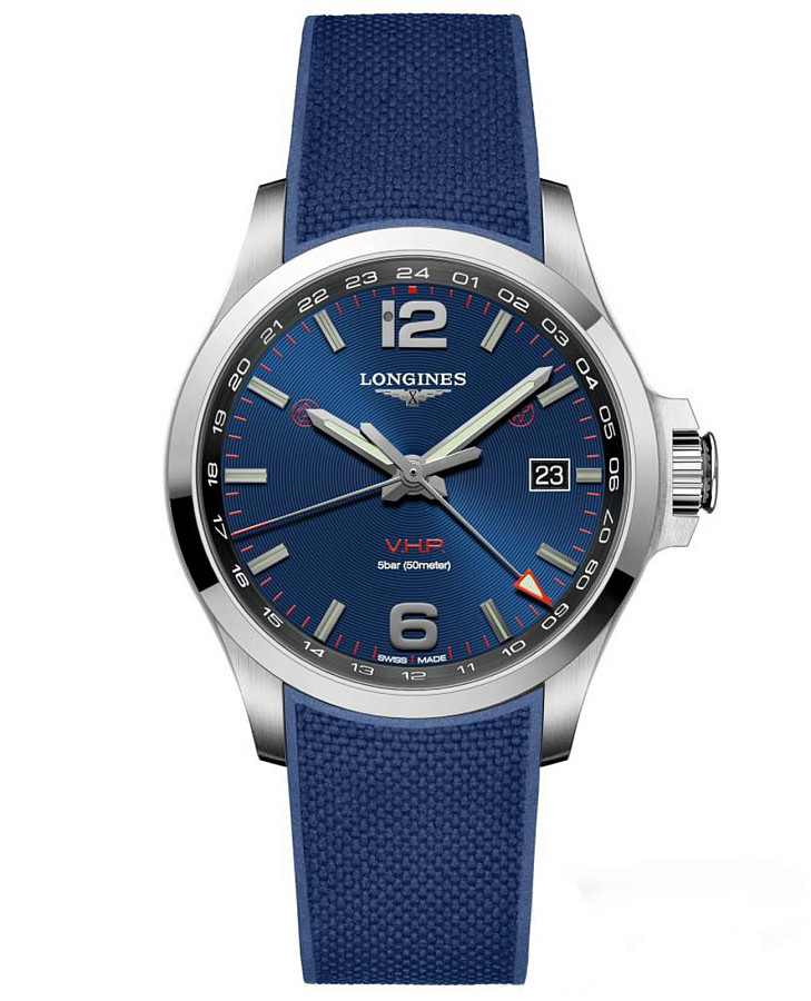 Часы Longines Conquest V.H.P. GMT L3.728.4.96.9 — мужские, синий