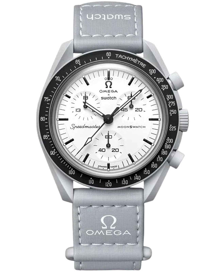 Часы Swatch x Omega Bioceramic Moonswatch 1965 SO33M106 — мужские, белый