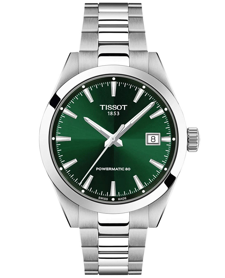 Часы Tissot Gentleman Powermatic 80 Silicium T165.807.11.091.00 — мужские, зеленый