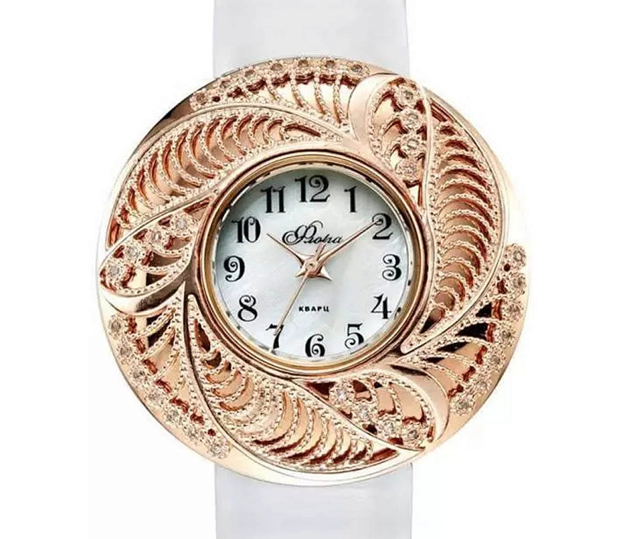 Часы УЧЗ Flora 1143B8L2-01 Рябинка — кварцевые, латунь
