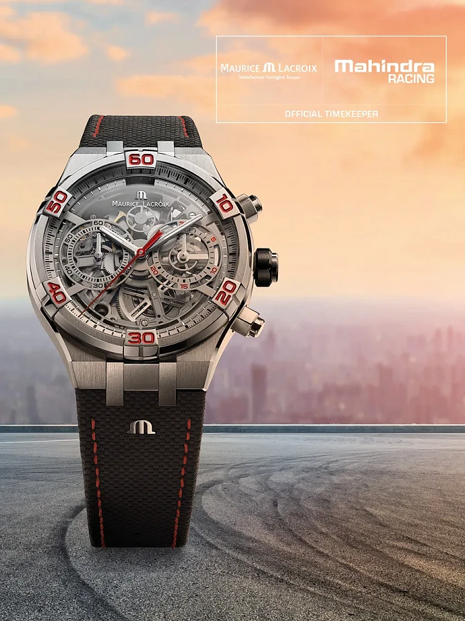 Часы Maurice Lacroix Aikon Chronograph Skeleton Automatic Mahindra Racing AI6098-SS001-091-2 — механические, металл сталь