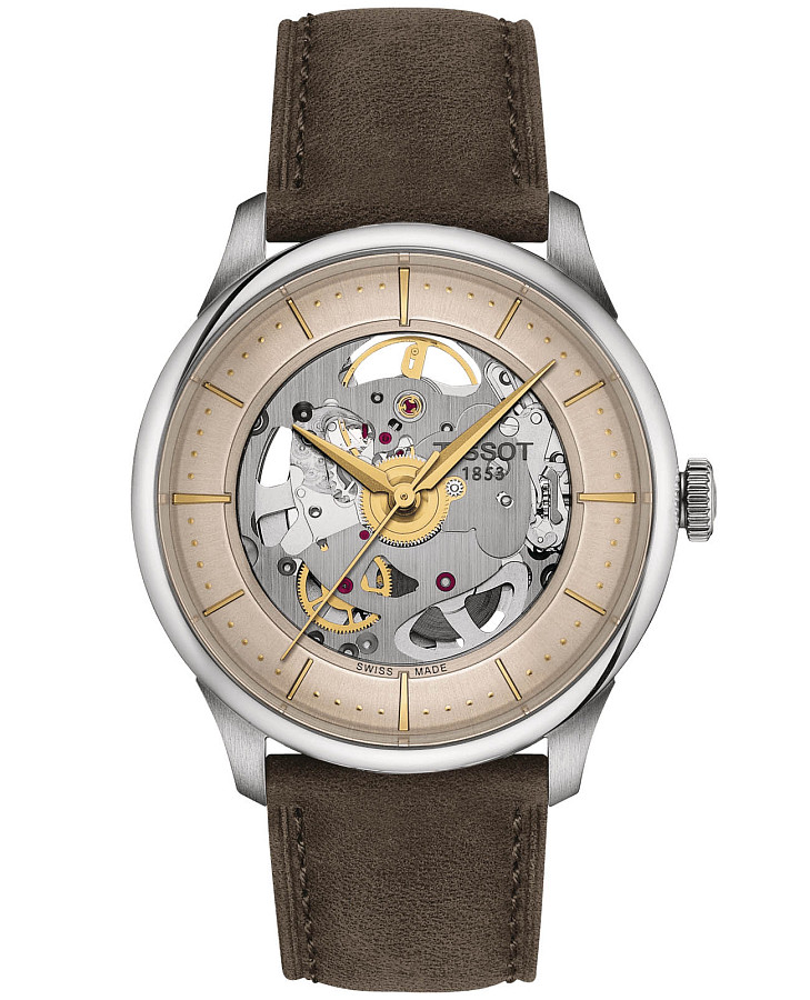 Часы Tissot Chemin des Tourelles Squelette T139.836.16.261.00 — мужские, желтый