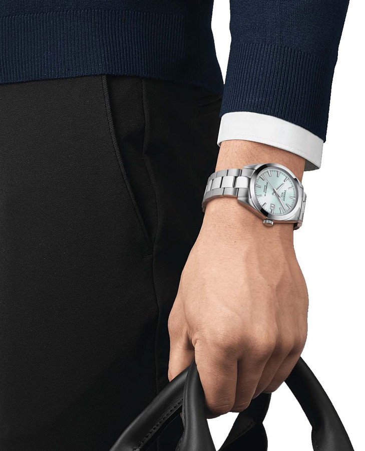 Часы Tissot Gentleman Powermatic 80 Silicium T127.407.11.351.00 — бирюзовый, сталь металл