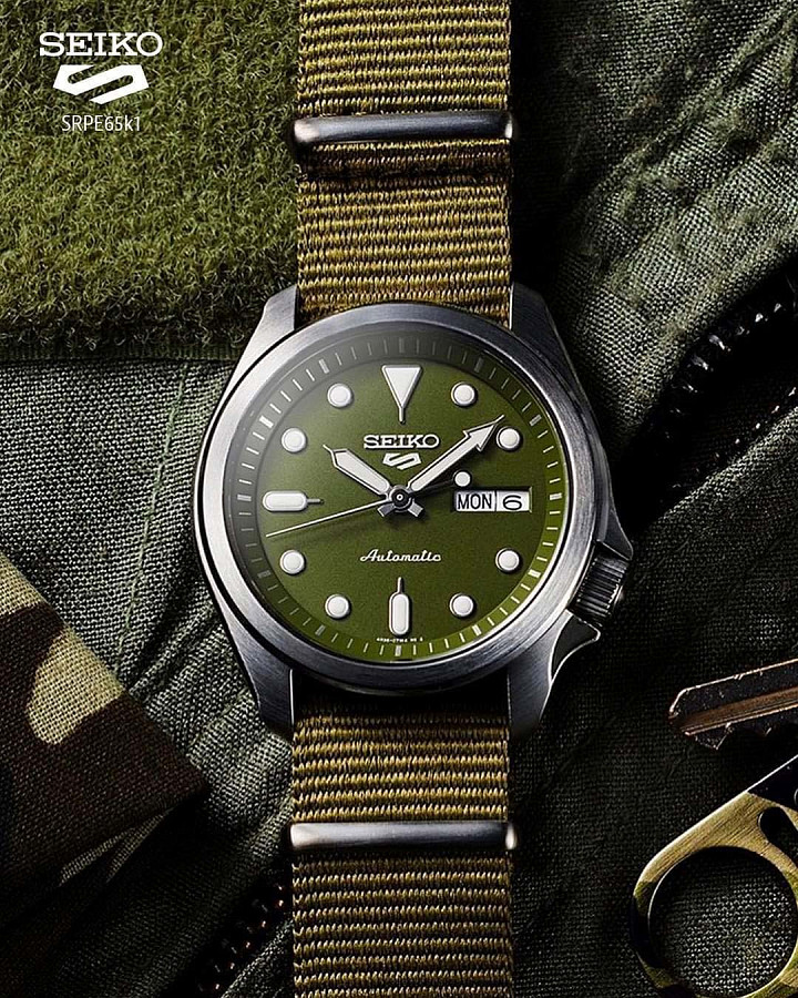 Часы Seiko 5 Sports SRPE65K1 — мужские, тканевый