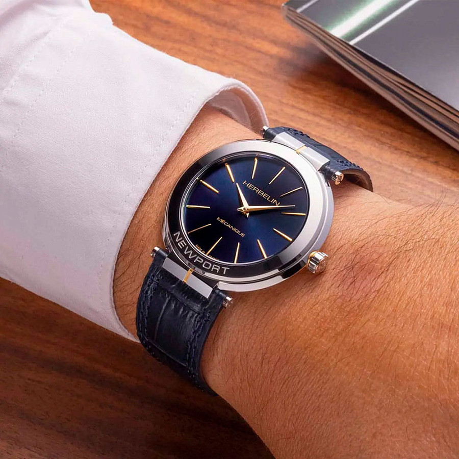 Часы Herbelin Newport Slim 1222T15BL — механические, металл сталь