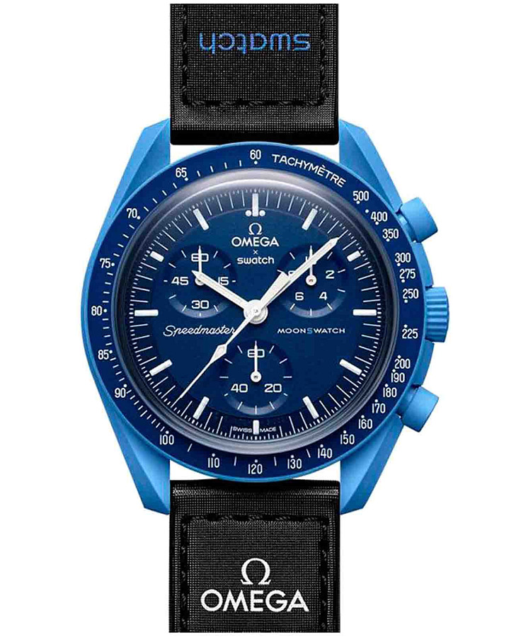 Часы Swatch x Omega Bioceramic Moonswatch Mission to Neptune SO33N100 — мужские, синий