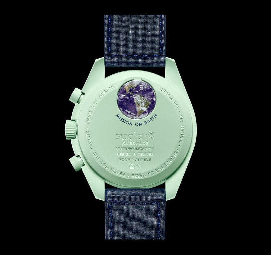 Часы Swatch x Omega Bioceramic Moonswatch Mission on Earth SO33G100 — биокерамика, Швейцария
