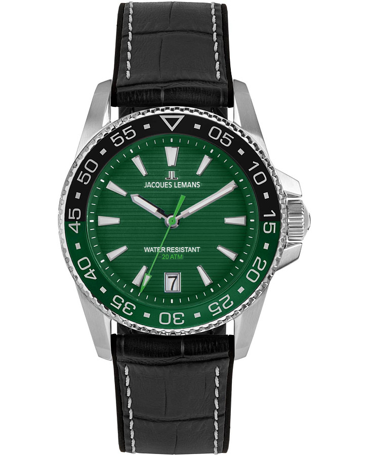 Часы Jacques Lemans Liverpool Diver 1-2205C — мужские, зеленый
