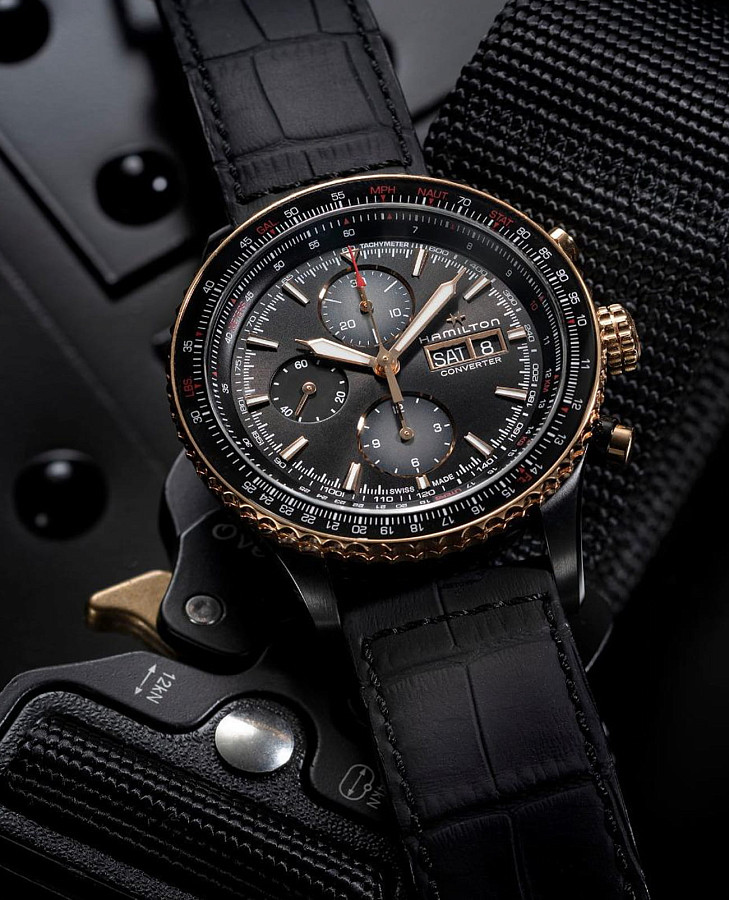 Часы Hamilton Khaki Aviation Converter Auto Chrono H76736730 — мужские, кожаный