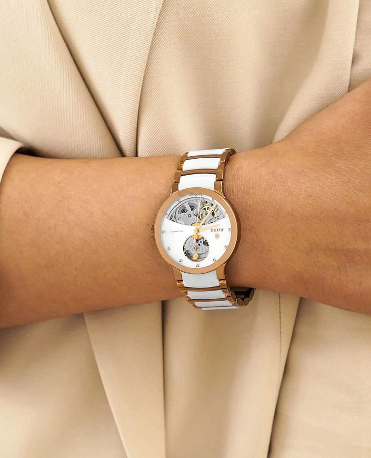 Часы Rado Centrix Automatic Diamonds Open Heart R30248902 — сталь + pvd + керамика, женские