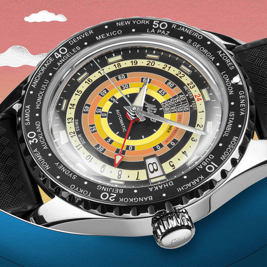 Часы Mido Ocean Star Decompression Worldtimer 200 M026.829.17.051.00 — черный, металл сталь