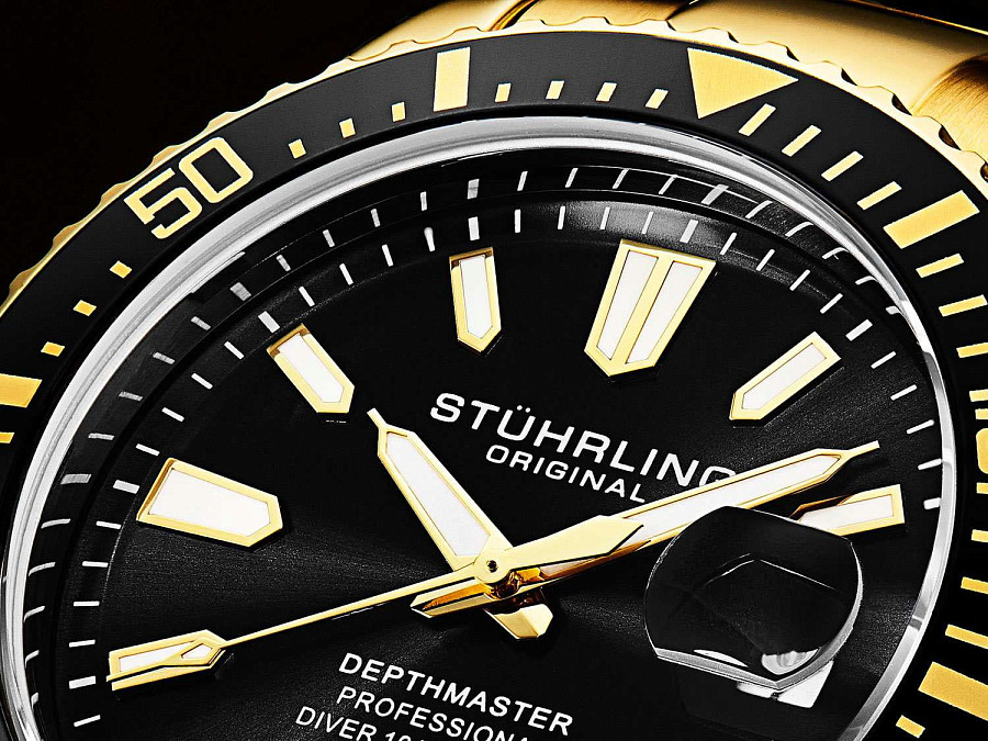 Часы Stuhrling Aquadiver 3950A.7 — мужские, нержавеющая сталь с pvd-покрытием