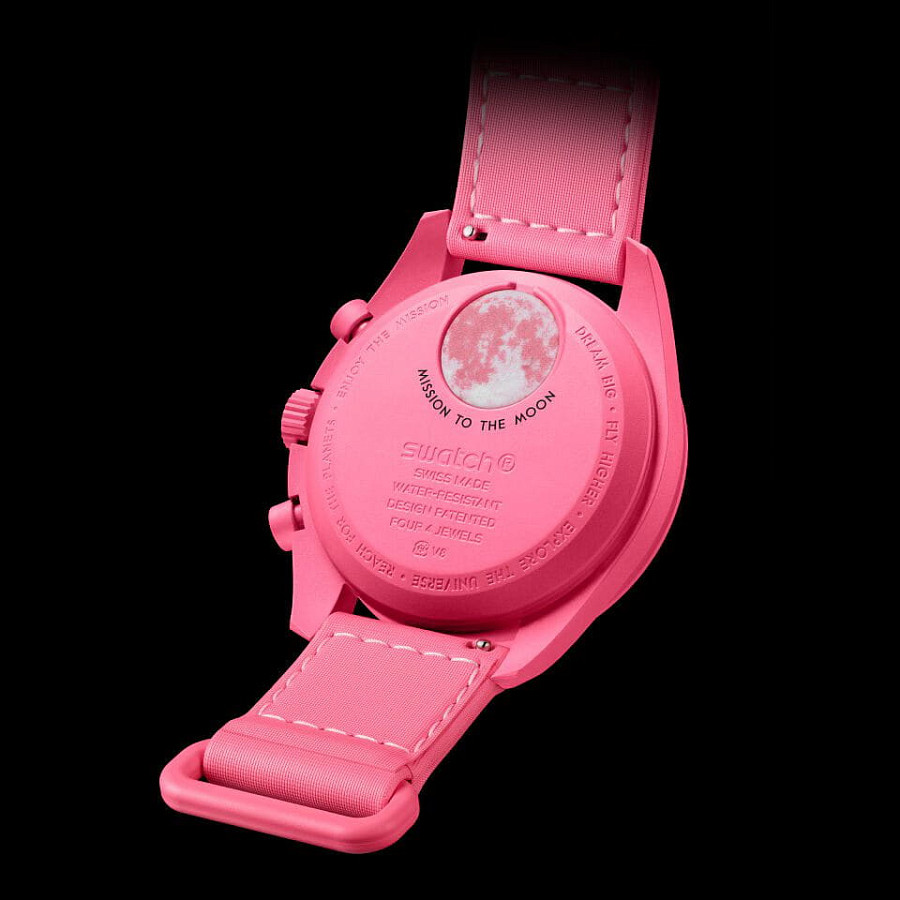 Часы Swatch x Omega Bioceramic Moonswatch Mission to The Pink Moonphase SO33P700 — нейлон, мужские