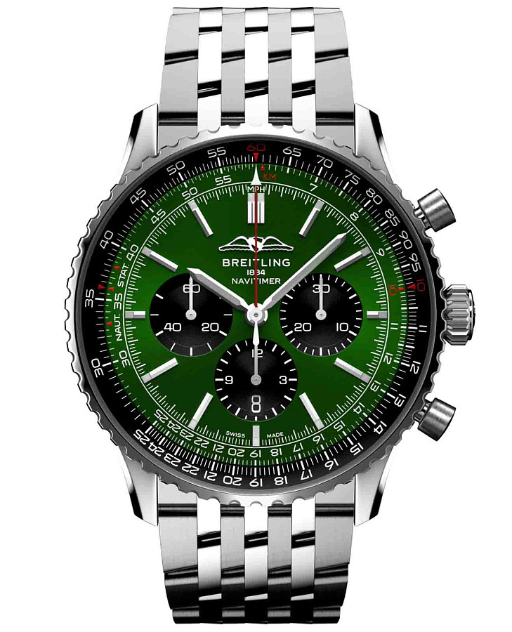 Часы Breitling Navitimer B01 Chronograph 46 AB0137241L1A1 — мужские, зеленый