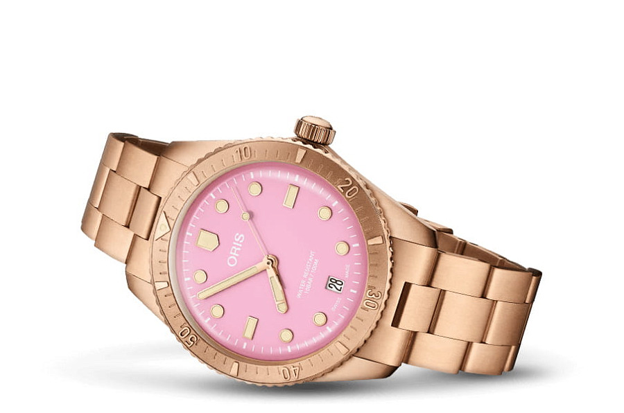 Часы Oris Divers Sixty‑Five 'Cotton Candy' 01 733 7771 3158-07 8 19 15 — механические, бронза