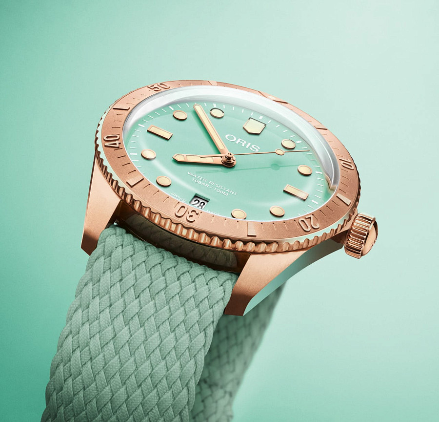 Часы Oris Divers Sixty‑Five 'Cotton Candy' 01 733 7771 3157-07 3 19 03BRS — бронза, Швейцария