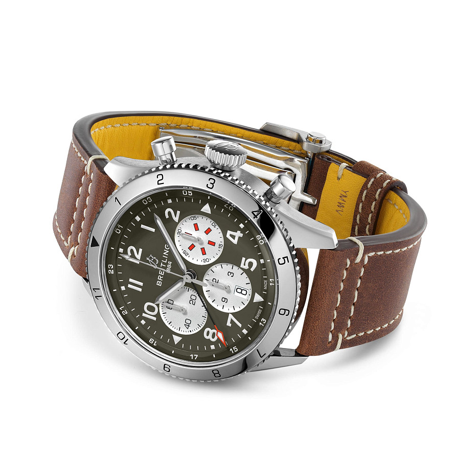 Часы Breitling Super Avi B04 Chronograph GMT 46 Curtiss Warhawk AB04452A1L1X1 — сталь металл, Швейцария