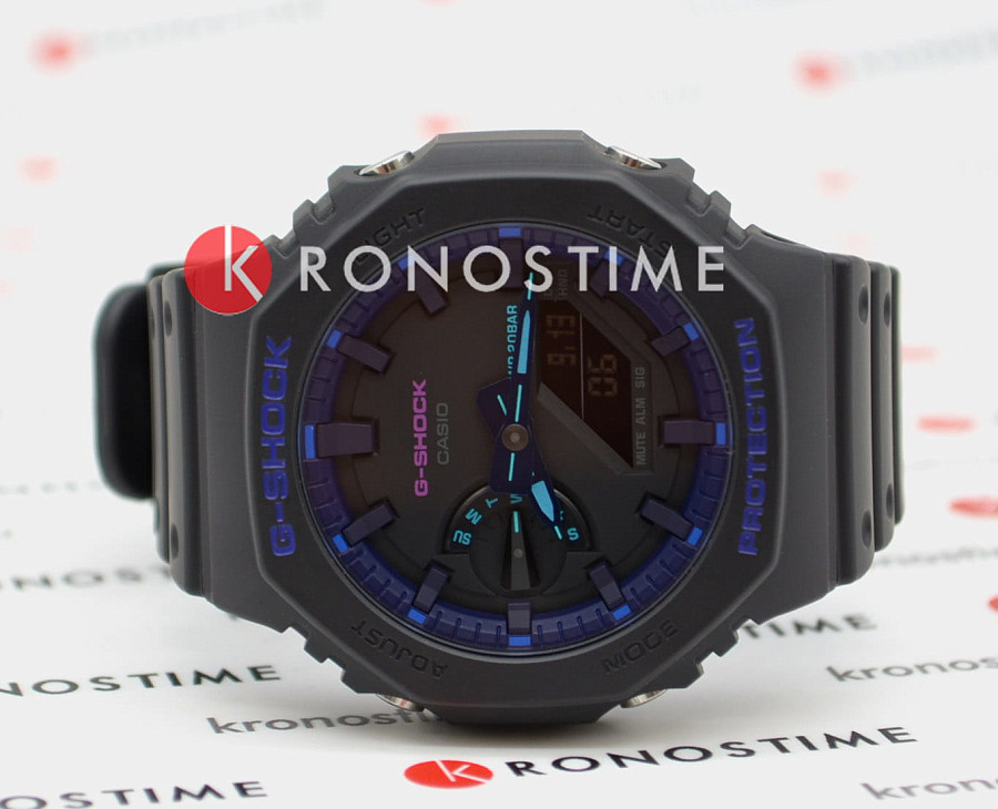 Часы Casio G-Shock Virtual Blue GA-2100VB-1ADR (GA-2100VB-1A) — мужские, черный