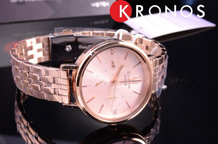 Часы Casio Sheen SHE-3064PG-4AUER — сталь с ip покрытием, женские