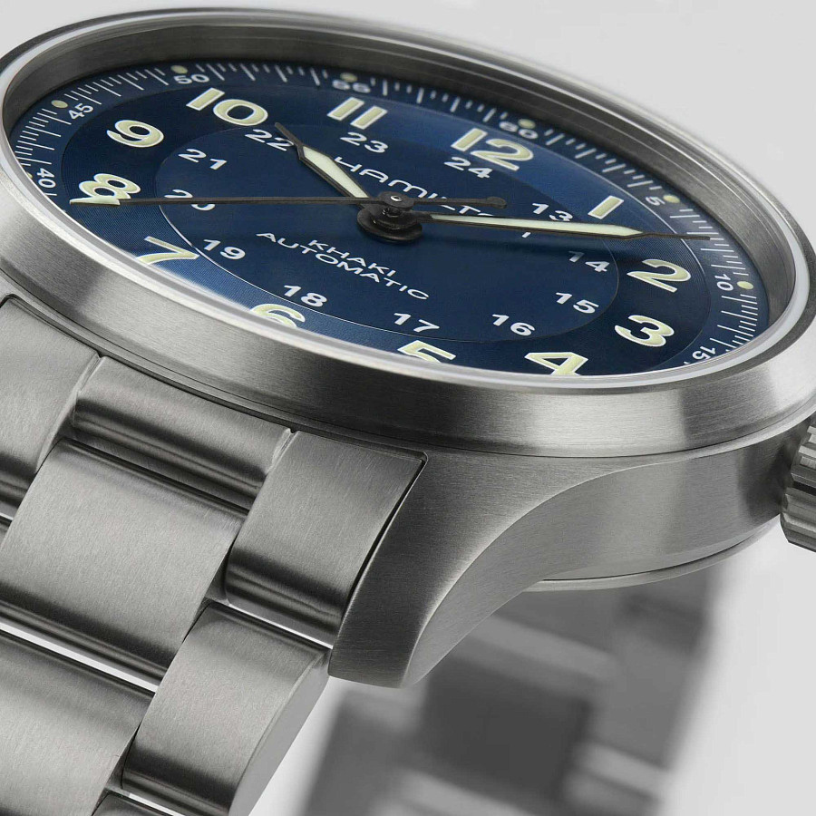 Часы Hamilton Khaki Field Titanium Auto H70545140 — синий, титан металл