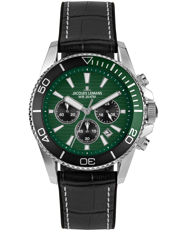 Часы Jacques Lemans Liverpool Diver 1-2206C — мужские, зеленый