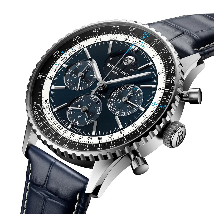 Часы Breitling Navitimer B19 Chronograph 43 Perpetual Calendar LB19211A1C1P1 — механические, платина
