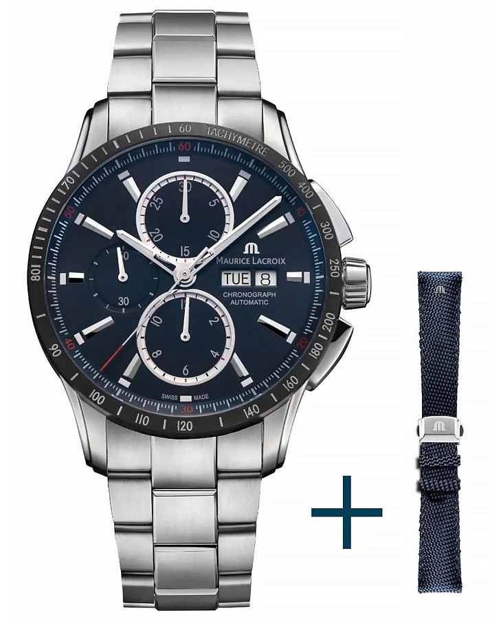 Часы Maurice Lacroix Pontos Chronograph 43mm PT6038-SSL2H-430-C — мужские, синий