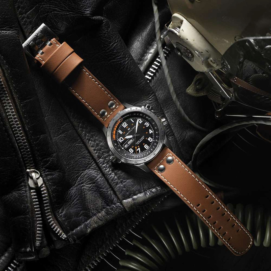 Часы Hamilton Khaki Aviation X-Wind Day Date Auto Chrono H77755533 — мужские, коричневый