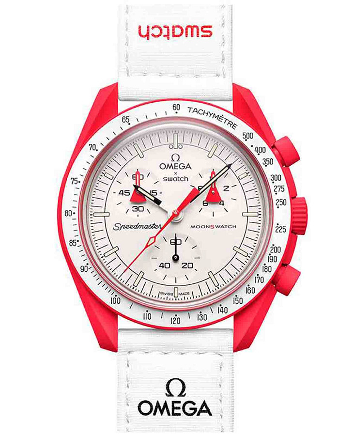 Часы Swatch x Omega Bioceramic Moonswatch Mission to Mars SO33R100 — мужские, белый