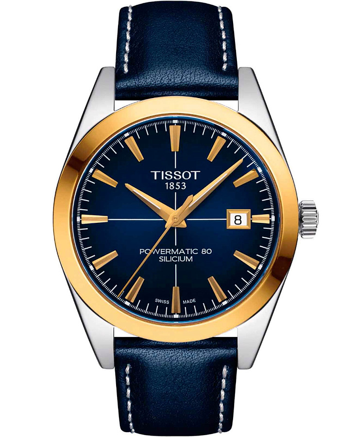 Часы Tissot Gentleman Powermatic 80 Silicium 18K Gold T927.407.46.041.01 — мужские, синий