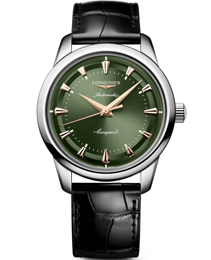 Часы Longines Conquest Heritage L1.650.4.02.2 — мужские, зеленый
