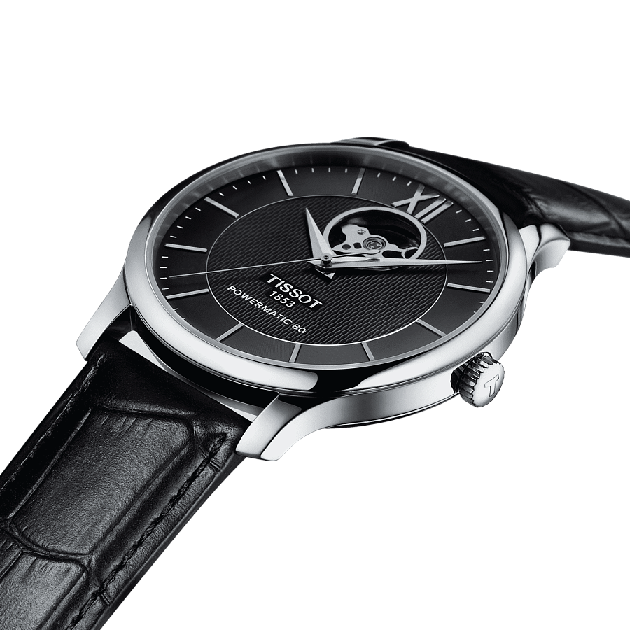 Часы Tissot Tradition Powermatic 80 Open Heart T063.907.16.058.00 — кожаный, мужские