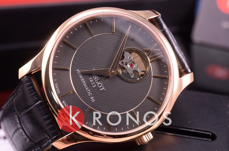 Часы Tissot Tradition Powermatic 80 Open Heart T063.907.36.068.00 — серый, металл сталь