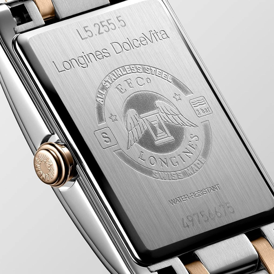 Часы Longines DolceVita L5.255.5.75.7 — женские, нержавеющая сталь и 18 каратное розовое золото
