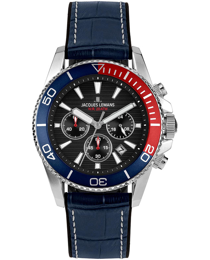 Часы Jacques Lemans Liverpool Diver 1-2206D — мужские, черный