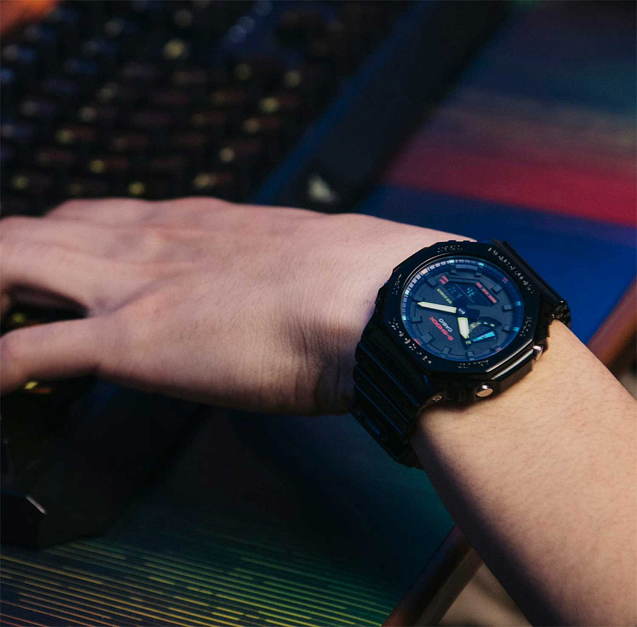 Часы Casio G-Shock GA-2100RGB-1ADR (GA-2100RGB-1A) — электронные, пластик карбон