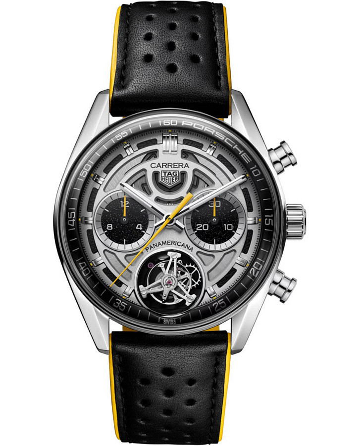 Часы TAG Heuer Carrera Chronograph Tourbillon x Porsche Panamericana CBS5012.FC6571 — мужские, серебристый